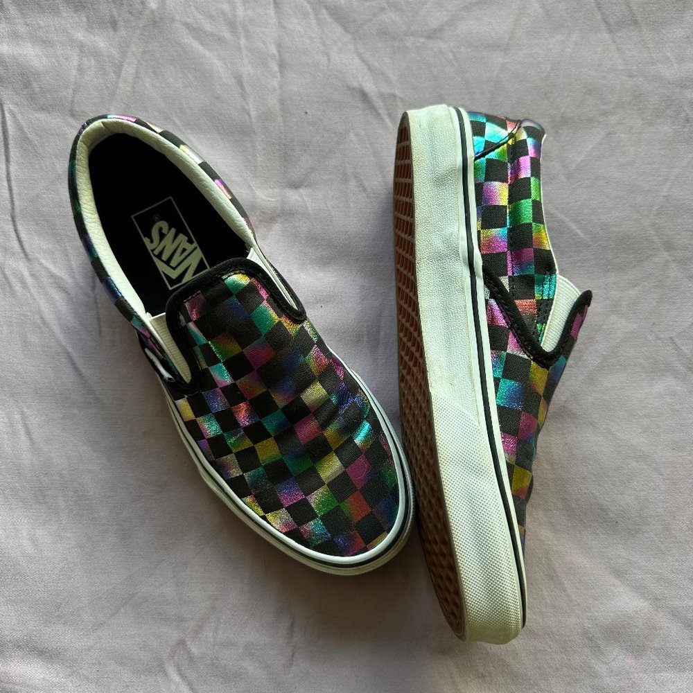 Vans Iridescent Rainbow Checkerboard Slip-Ons